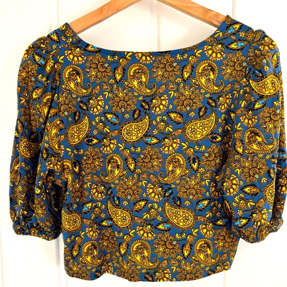 Boden twist knot at front blue yellow floral crop top size 12 - Picture 4 of 6
